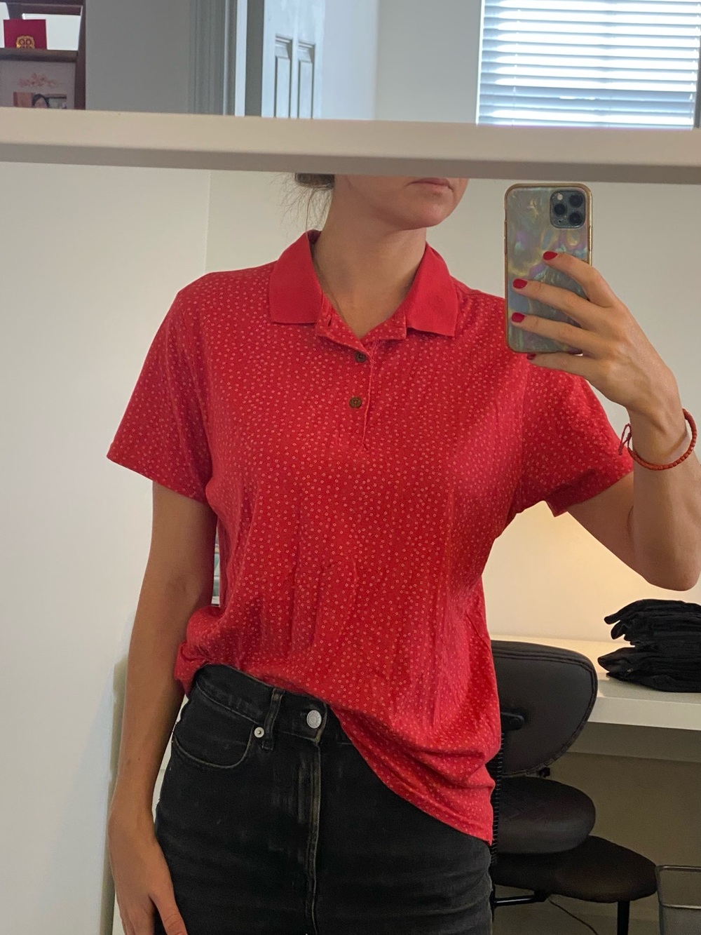 Ben Sherman red polka dot polo shirt size S